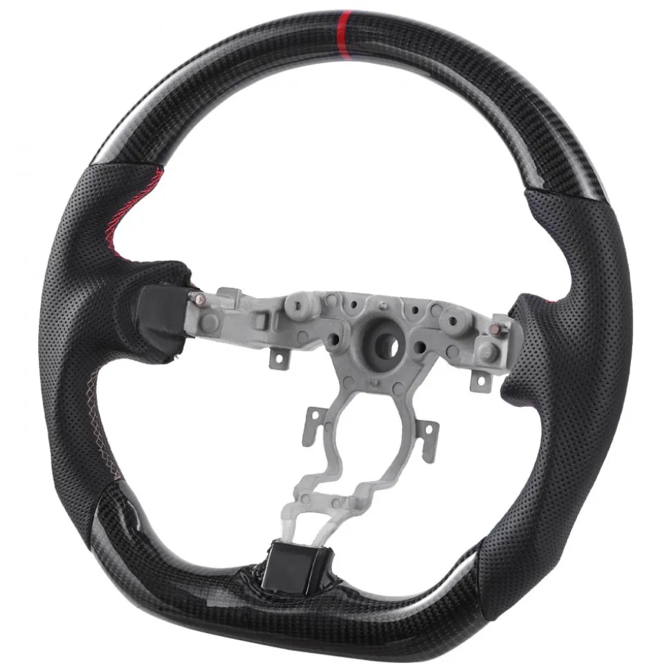 VEVOR Steering Wheel for 2008-2020 Nissan 370Z, Carbon Fiber Steering Wheel D-Shaped Flat-Bottom, Leather Grip with Non-Slip Texture & Precise Stitching, Accessories Replacement for Nissan 370Z, Black