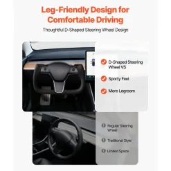 VEVOR Steering Wheel for 2016-2023 Tesla Model 3, Carbon Fiber Steering Wheel D-Shaped Flat-Bottom with Heating Function, Leather Grip with Non-Slip Texture, Accessories Replacement for Model 3, Black