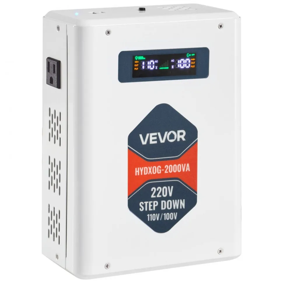 VEVOR Step Down Voltage Converter, 2000VA, Heavy Duty Voltage Power Converter, 220V to 110V Power Transformer, with 2 US Outlets, USB Output, LCD Display, Temperature Protection, for 110V Appliances