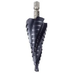 VEVOR Step Drill Bit, 1/4 to 3/4 inch, 1/4 inch Hex Shank, TiAlN Coating Cobalt HSS High Speed Steel, Four Spiral Flute Step Bit for Metal, Stainless Steel, Aluminum, Wood, Plastic, Fiberglass