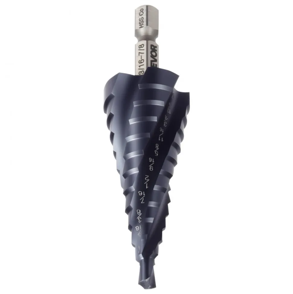 VEVOR Step Drill Bit, 1/4 to 3/4 inch, 1/4 inch Hex Shank, TiAlN Coating Cobalt HSS High Speed Steel, Four Spiral Flute Step Bit for Metal, Stainless Steel, Aluminum, Wood, Plastic, Fiberglass