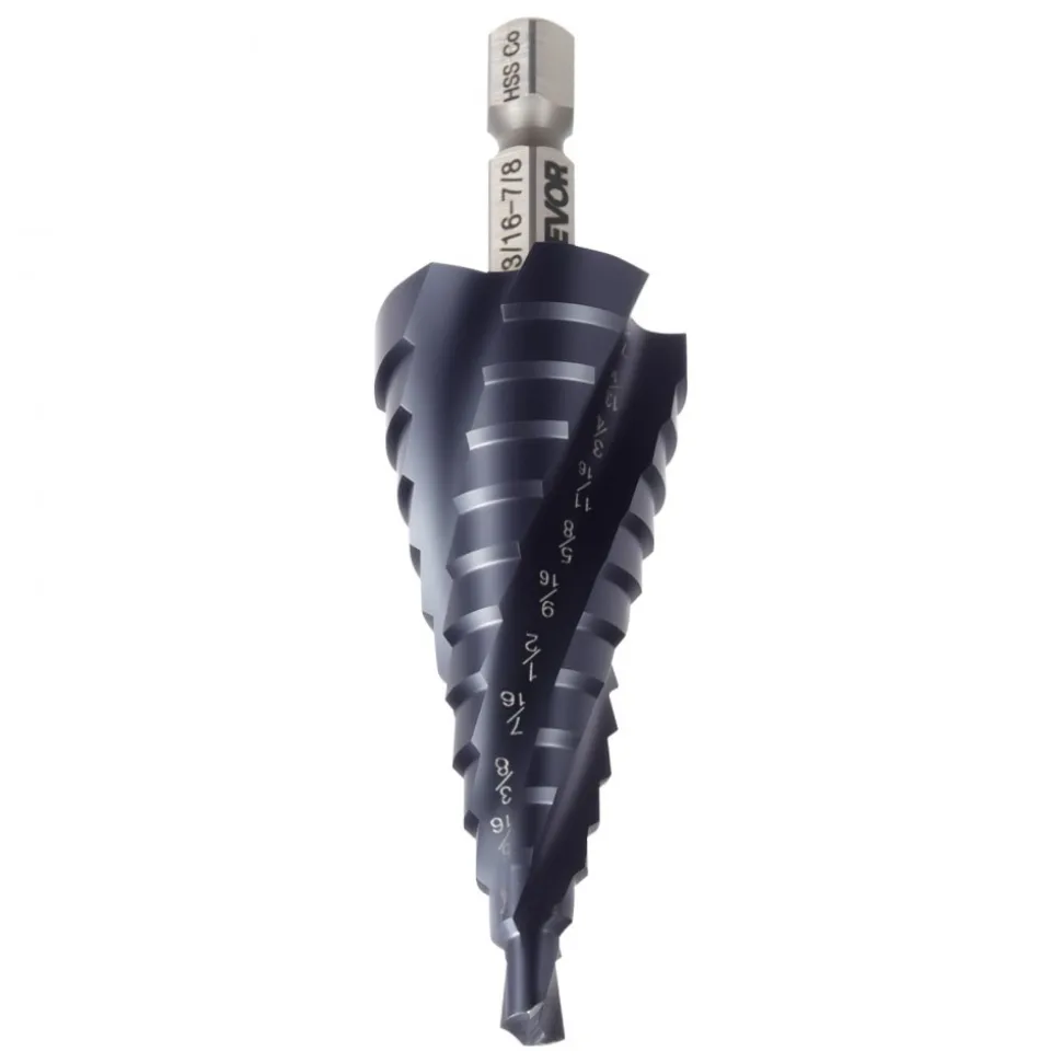 VEVOR Step Drill Bit, 1/4 to 3/4 inch, 1/4 inch Hex Shank, TiAlN Coating Cobalt HSS High Speed Steel, Four Spiral Flute Step Bit for Metal, Stainless Steel, Aluminum, Wood, Plastic, Fiberglass