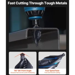 VEVOR Step Drill Bit, 3/16 to 1-3/8 inch, 3/8 inch Triangular Shank, TiAlN Coating Cobalt High Speed Steel, Four Spiral Flute Step Bit for Metal, Stainless Steel, Aluminum, Wood, Plastic, Fiberglass