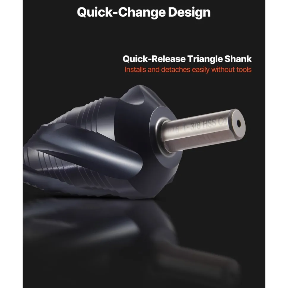 VEVOR Step Drill Bit, 3/16 to 1-3/8 inch, 3/8 inch Triangular Shank, TiAlN Coating Cobalt High Speed Steel, Four Spiral Flute Step Bit for Metal, Stainless Steel, Aluminum, Wood, Plastic, Fiberglass