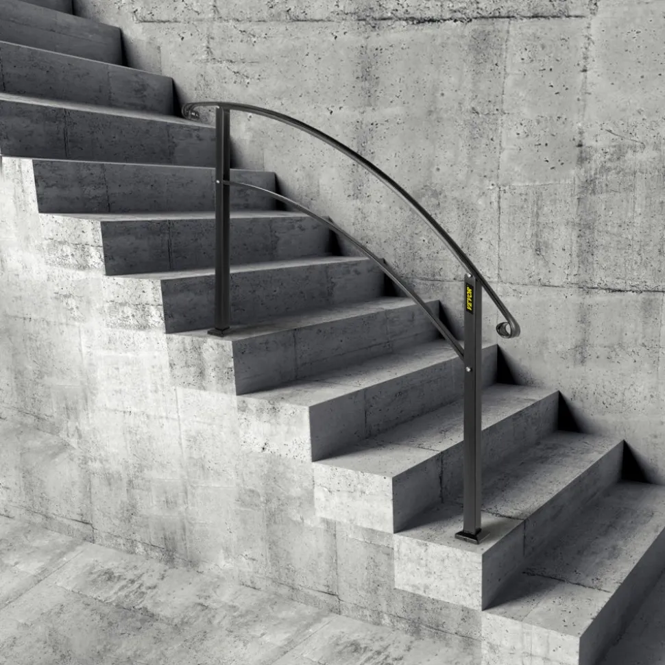 VEVOR 4-Step Handrail Fits 1 or 4 Steps Matte Black Stair Rail Wrought Iron Handrail with Installation Kit Hand Rails for Outdoor Steps