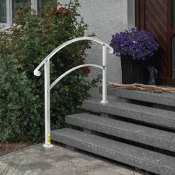 VEVOR 3-Step Handrails for Outdoor Steps Fits 1 or 3 Steps Matte White Stair Rail Wrought Iron Handrail with Installation Kit Hand Rails for Outdoor Step