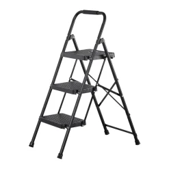 VEVOR 3 Step Ladder, Folding Step Stool with Wide Anti-Slip Pedal and Comfort Handgrip, Lightweight 600 lbs Capacity Portable Steel Ladder, Multi-Use for Kitchen, Home, Household and Office, Black