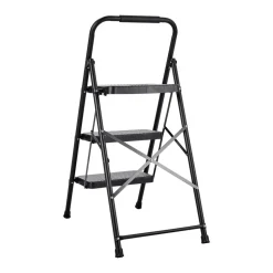 VEVOR 3 Step Ladder, Folding Step Stool with Wide Anti-Slip Pedal and Comfort Handgrip, Lightweight 600 lbs Capacity Portable Steel Ladder, Multi-Use for Kitchen, Home, Household and Office, Black