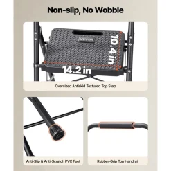 VEVOR 3 Step Ladder, Folding Step Stool with Wide Anti-Slip Pedal and Comfort Handgrip, Lightweight 600 lbs Capacity Portable Steel Ladder, Multi-Use for Kitchen, Home, Household and Office, Black