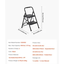VEVOR 2 Step Ladder, Folding Step Stool with Wide Anti-Slip Pedal and Comfort Handgrip, Lightweight 330 lbs Capacity Portable Aluminum Plant Support, Multi-Use for Adults, Home Repairing, Cleaning