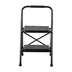 VEVOR 2 Step Ladder, Folding Step Stool with Wide Anti-Slip Pedal and Comfort Handgrip, Lightweight 600 lbs Capacity Portable Steel Ladder, Multi-Use for Kitchen, Home, Household and Office, Black