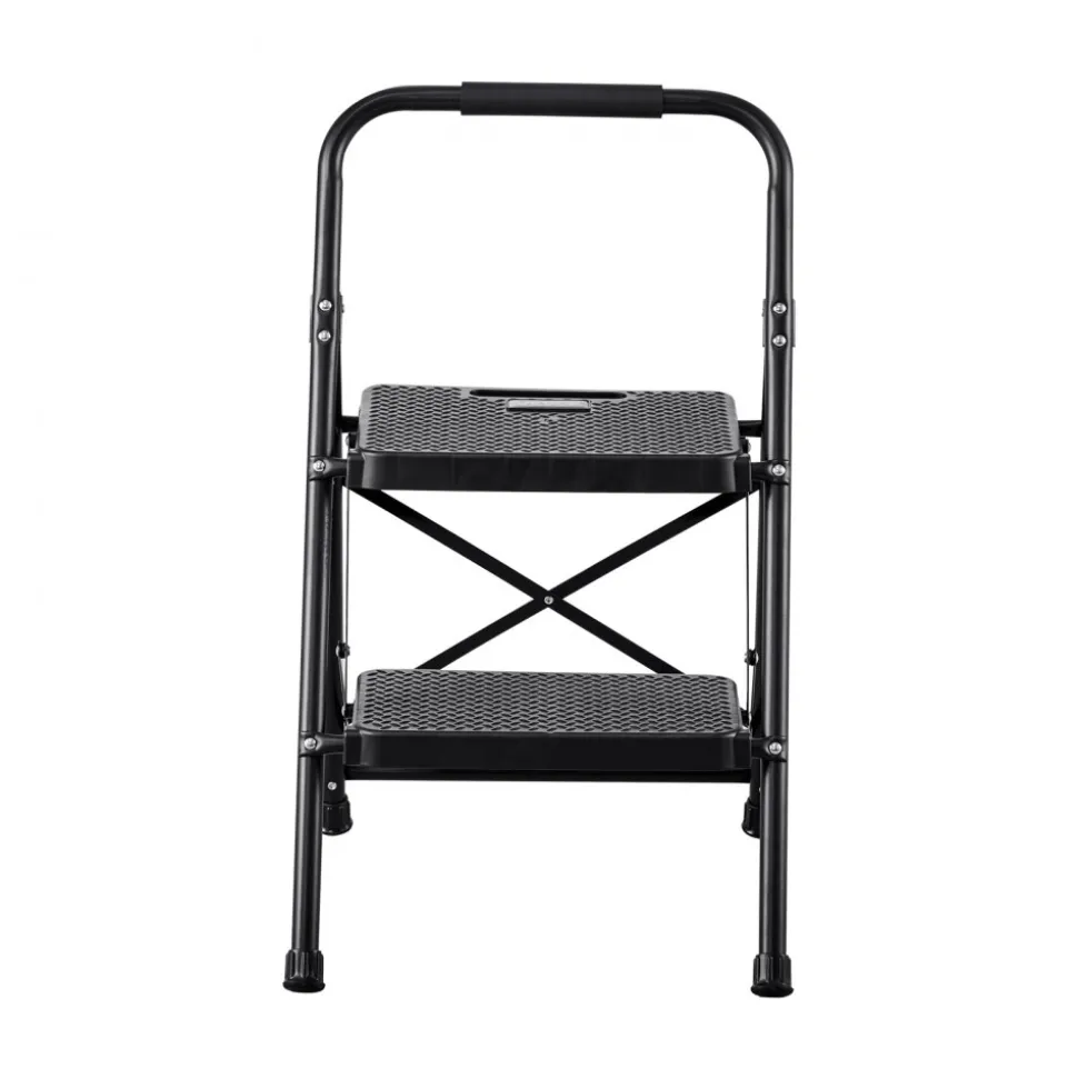 VEVOR 2 Step Ladder, Folding Step Stool with Wide Anti-Slip Pedal and Comfort Handgrip, Lightweight 600 lbs Capacity Portable Steel Ladder, Multi-Use for Kitchen, Home, Household and Office, Black