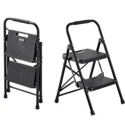 VEVOR 2 Step Ladder, Folding Step Stool with Wide Anti-Slip Pedal and Comfort Handgrip, Lightweight 600 lbs Capacity Portable Steel Ladder, Multi-Use for Kitchen, Home, Household and Office, Black