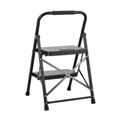 VEVOR 2 Step Ladder, Folding Step Stool with Wide Anti-Slip Pedal and Comfort Handgrip, Lightweight 600 lbs Capacity Portable Steel Ladder, Multi-Use for Kitchen, Home, Household and Office, Black