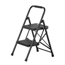 VEVOR 2 Step Ladder, Folding Step Stool with Wide Anti-Slip Pedal and Comfort Handgrip, Lightweight 600 lbs Capacity Portable Steel Ladder, Multi-Use for Kitchen, Home, Household and Office, Black