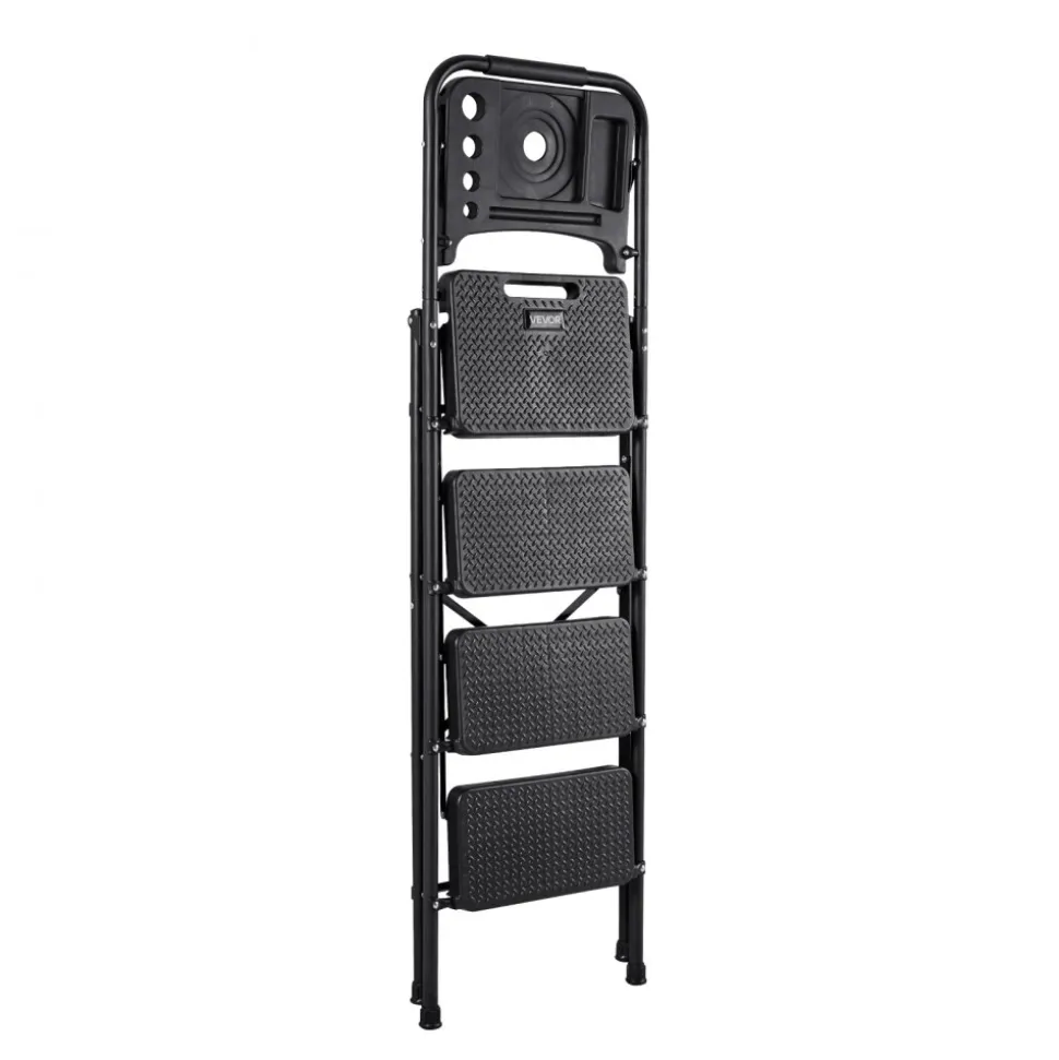 VEVOR 6 Step Ladder, Folding Step Stool with Wide Anti-Slip Pedal and Comfort Handgrip, 330 lbs Capacity Portable Aluminum Stepladder, Multi-Use for Kitchen, Warehouse, Household and Office, Silver