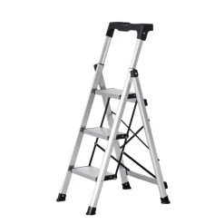 VEVOR 5 Step Ladder, Folding Step Stool with Wide Anti-Slip Pedal and Comfort Handgrip, 330 lbs Capacity Portable Aluminum Stepladder, Multi-Use for Kitchen, Warehouse, Household and Office, Silver