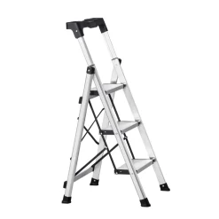 VEVOR 5 Step Ladder, Folding Step Stool with Wide Anti-Slip Pedal and Comfort Handgrip, 330 lbs Capacity Portable Aluminum Stepladder, Multi-Use for Kitchen, Warehouse, Household and Office, Silver