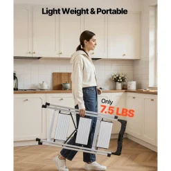 VEVOR 5 Step Ladder, Folding Step Stool with Wide Anti-Slip Pedal and Comfort Handgrip, 330 lbs Capacity Portable Aluminum Stepladder, Multi-Use for Kitchen, Warehouse, Household and Office, Silver