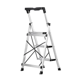 VEVOR 5 Step Ladder, Folding Step Stool with Wide Anti-Slip Pedal and Comfort Handgrip, 330 lbs Capacity Portable Aluminum Stepladder, Multi-Use for Kitchen, Warehouse, Household and Office, Silver