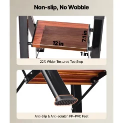 VEVOR 3 Step Ladder, Folding Step Stool with Wide Anti-Slip Pedal and Comfort Handgrip, Lightweight 330 lbs Capacity Portable Aluminum Plant Support, Multi-Use for Adults, Home Repairing, Cleaning