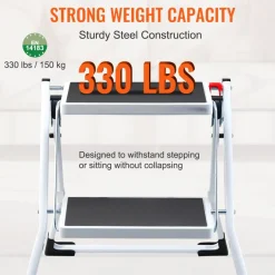 VEVOR Step Ladder 2-Step 330lbs Capacity, Ergonomic Folding Steel Step Stool with Wide Anti-Slip Pedal, Sturdy Step Stool for Adults Toddlers, Multi-Use for Household, Kitchen, Office, RVs