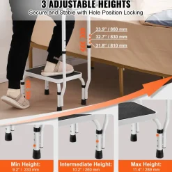 VEVOR Step Stool 1-Step 330lbs Capacity, 3 Adjustable Height with Handle Steel Step Ladder, Portable Toddler Step Stools for Adults, Non-Slip Sturdy Step Ladders for Office, RVs, Pets