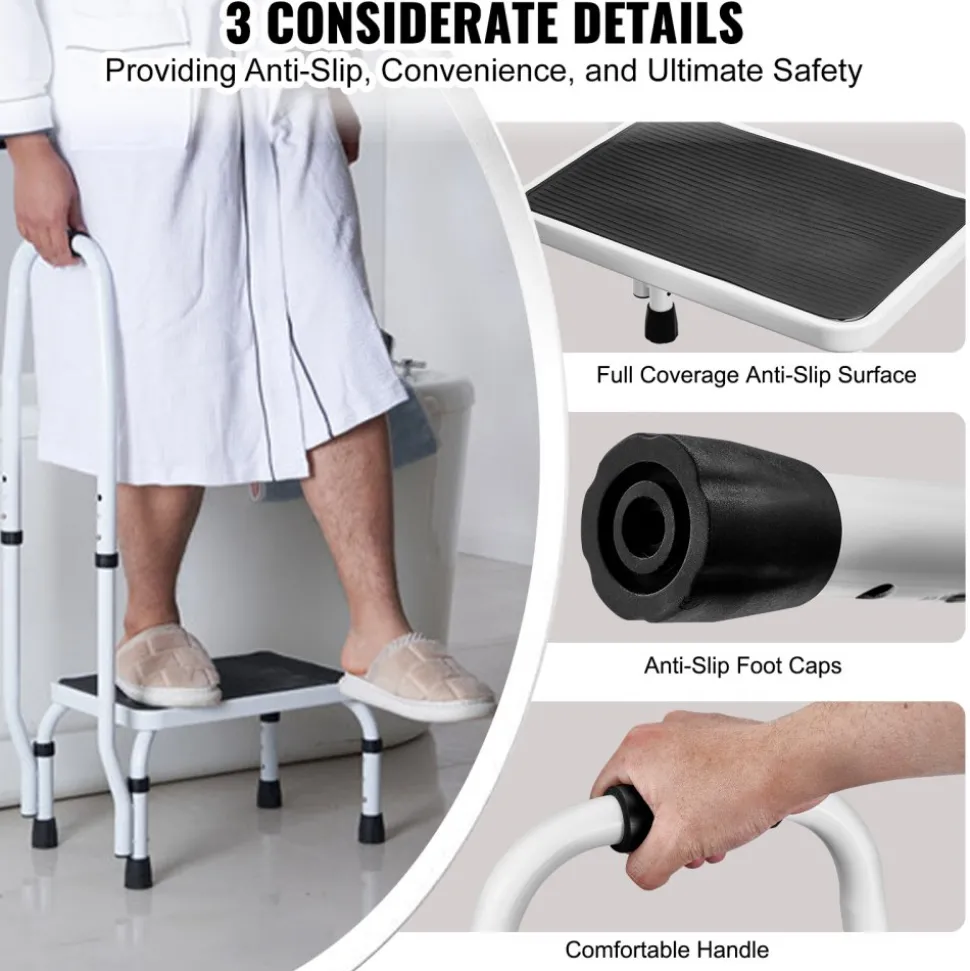 VEVOR Step Stool 1-Step 330lbs Capacity, 3 Adjustable Height with Handle Steel Step Ladder, Portable Toddler Step Stools for Adults, Non-Slip Sturdy Step Ladders for Office, RVs, Pets