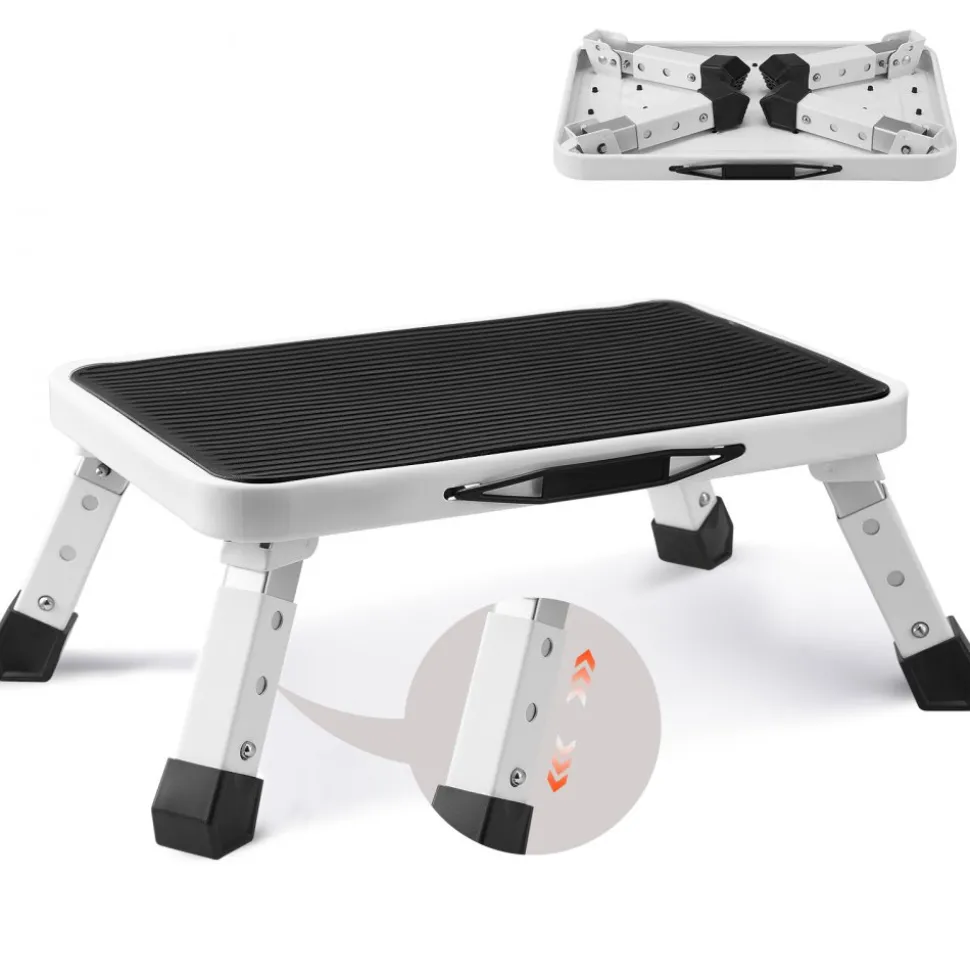 VEVOR Step Stool 1-Step 330lbs Capacity, Folding Steel Step Ladder 3 Adjustable Height, Portable Toddler Step Stools for Adults, Non-Slip Sturdy Step Ladders for Office, RVs, Pets, Bathrooms,Bedrooms