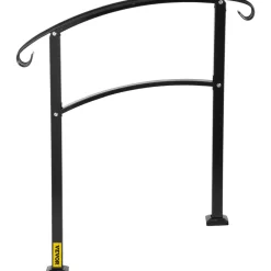 VEVOR 3-Step Transitional Handrail Fits 1 or 3 Steps Matte Stair Rail Wrought Iron Handrail with Installation Kit Hand Rails for Outdoor Steps (Unadjustable) (Black)