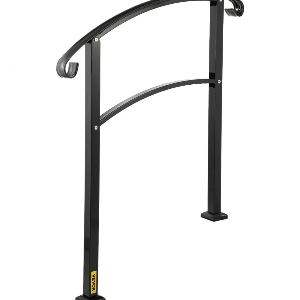VEVOR 3-Step Transitional Handrail Fits 1 or 3 Steps Matte Stair Rail Wrought Iron Handrail with Installation Kit Hand Rails for Outdoor Steps (Unadjustable) (Black)