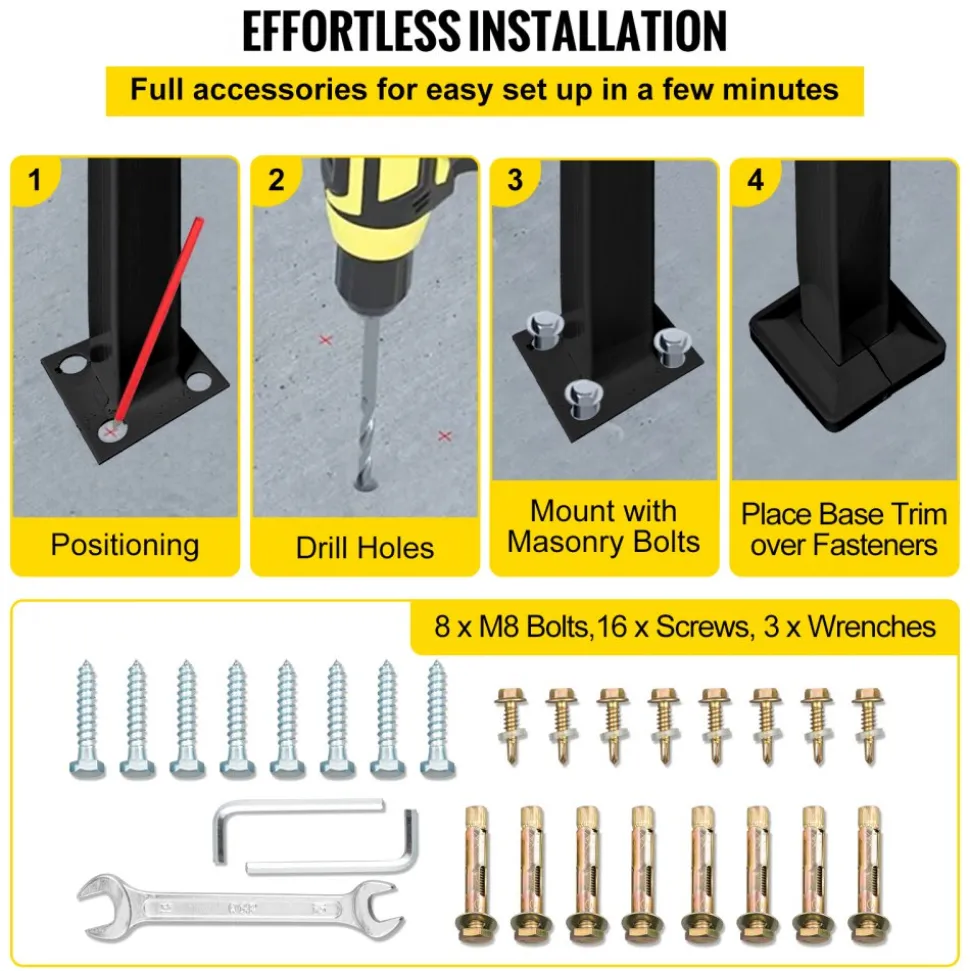 VEVOR 3-Step Transitional Handrail Fits 1 or 3 Steps Matte Stair Rail Wrought Iron Handrail with Installation Kit Hand Rails for Outdoor Steps (Unadjustable) (Black)