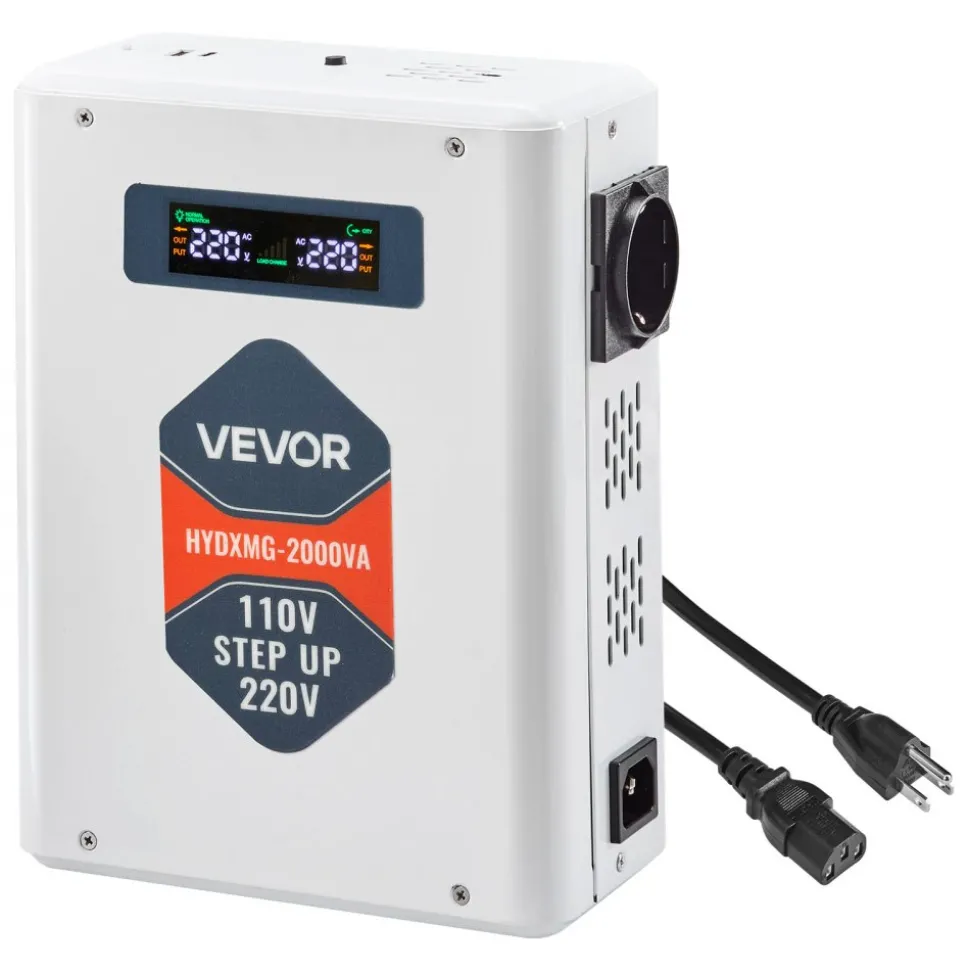 VEVOR Step Up Voltage Converter, 3000VA, Heavy Duty Voltage Power Converter, 110V to 220V Power Transformer, with 2 EU Outlets, USB Output, LCD Display, Temperature Protection, for 220V Appliances