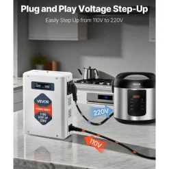 VEVOR Step Up Voltage Converter, 3000VA, Heavy Duty Voltage Power Converter, 110V to 220V Power Transformer, with 2 EU Outlets, USB Output, LCD Display, Temperature Protection, for 220V Appliances