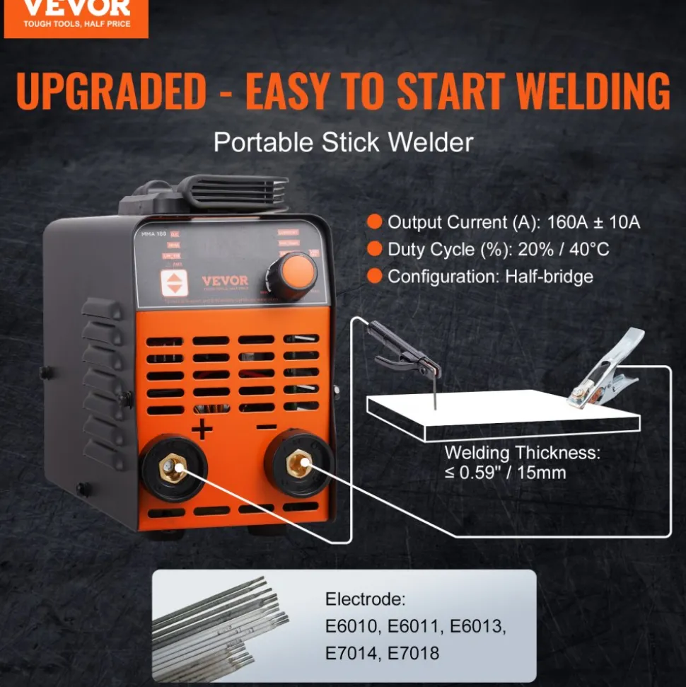 VEVOR Stick Welder, 160A ARC/Lift TIG 2-IN-1 Welding Machine with IGBT Inverter 110V/220V Portable MMA Welder Machine with Hot Start, Arc force and Anti-Stick
