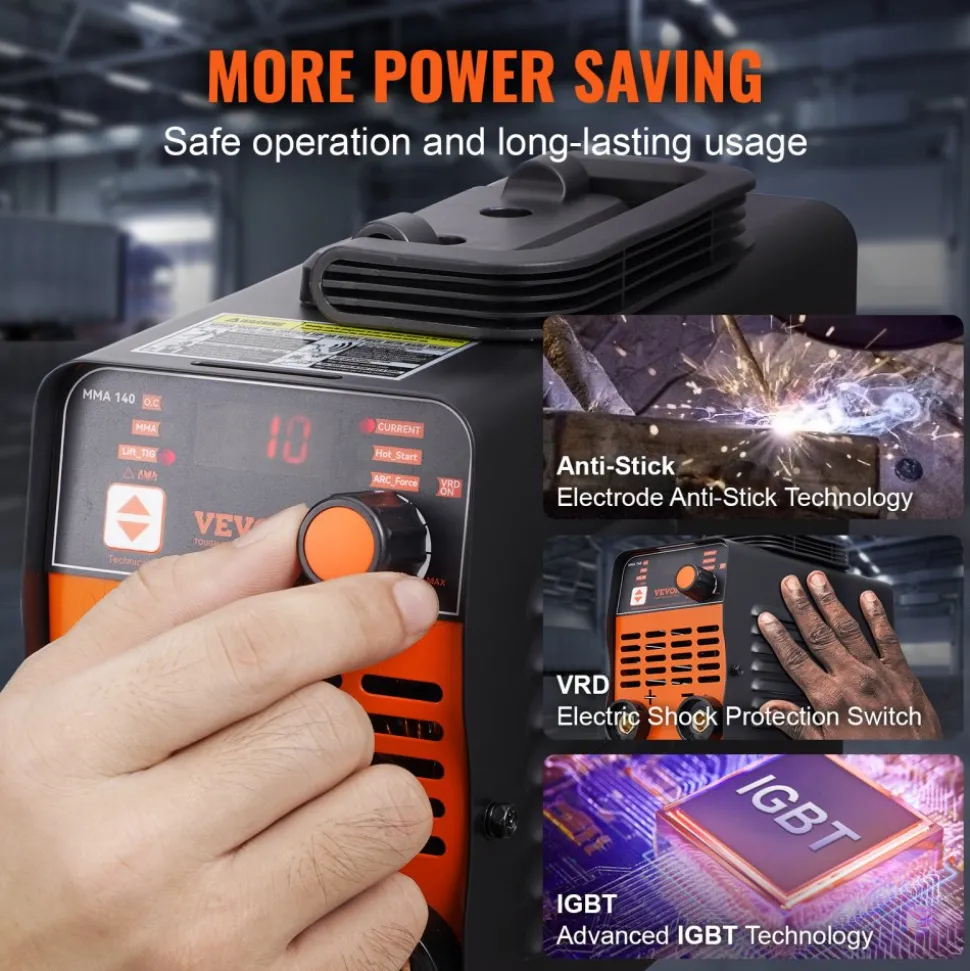 VEVOR Stick Welder, 140A ARC/Lift TIG 2-IN-1 Welding Machine with IGBT Inverter 110V Portable MMA Welder Machine with Hot Start, Arc force and Anti-Stick