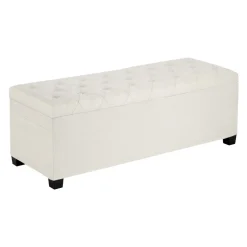 VEVOR Storage Ottoman Bench, Button-Tufted End of Bed Bench with Side Bags, Flip-up Upholstered Storage Chest with Metal Frame, Linen Bed Ottoman for Living Room, Bedroom, Entryway, Office, Beige