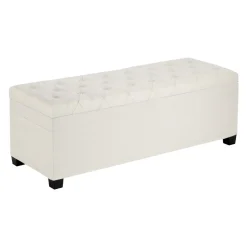 VEVOR Storage Ottoman Bench, Button-Tufted End of Bed Bench with Side Bags, Flip-up Upholstered Storage Chest with Metal Frame, Linen Bed Ottoman for Living Room, Bedroom, Entryway, Office, Beige