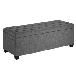 VEVOR Storage Ottoman Bench, Button-Tufted End of Bed Bench with Side Bags, Flip-up Upholstered Storage Chest with Metal Frame, Linen Bed Ottoman for Living Room, Bedroom, Entryway, Office, Grey
