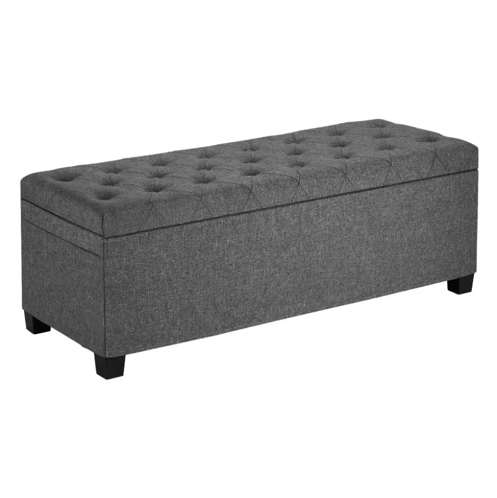 VEVOR Storage Ottoman Bench, Button-Tufted End of Bed Bench with Side Bags, Flip-up Upholstered Storage Chest with Metal Frame, Linen Bed Ottoman for Living Room, Bedroom, Entryway, Office, Grey