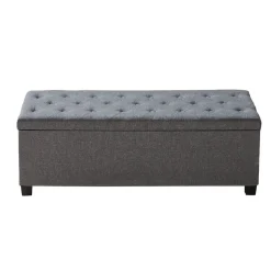 VEVOR Storage Ottoman Bench, Button-Tufted End of Bed Bench with Side Bags, Flip-up Upholstered Storage Chest with Metal Frame, Linen Bed Ottoman for Living Room, Bedroom, Entryway, Office, Grey