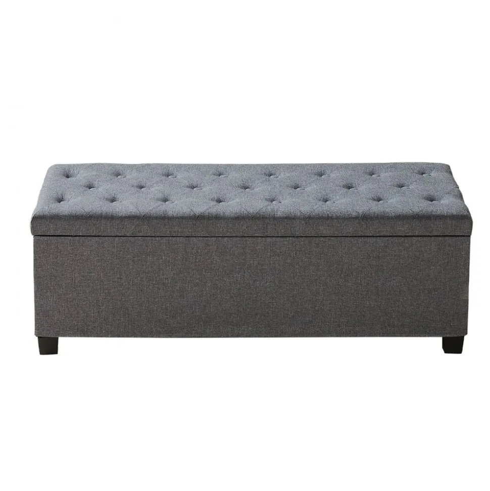 VEVOR Storage Ottoman Bench, Button-Tufted End of Bed Bench with Side Bags, Flip-up Upholstered Storage Chest with Metal Frame, Linen Bed Ottoman for Living Room, Bedroom, Entryway, Office, Grey