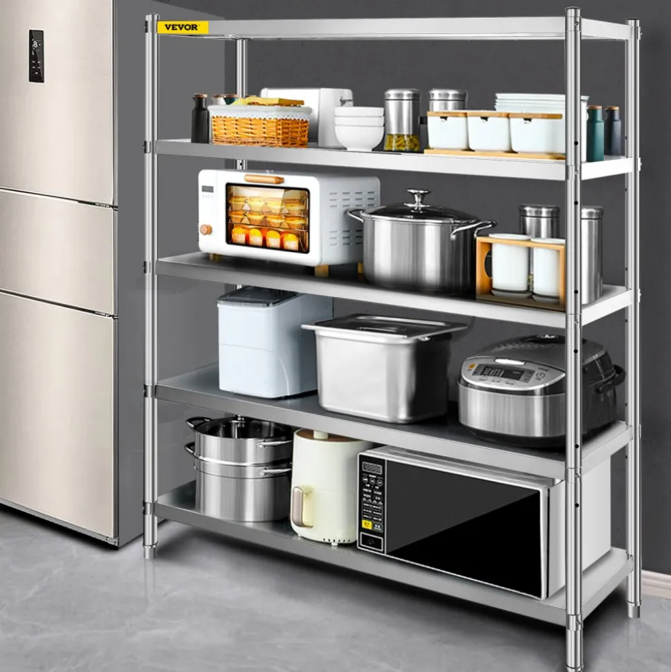 VEVOR Storage Shelf, 5-Tier Storage Shelving Unit, Stainless Steel Garage Shelf, 70.9 x 17.7 x 70.9 inch Heavy Duty Storage Shelving, 1650 Lbs Total Capacity with Adjustable Height