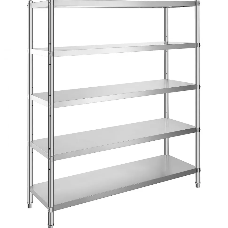 VEVOR Storage Shelf, 5-Tier Storage Shelving Unit, Stainless Steel Garage Shelf, 70.9 x 17.7 x 70.9 inch Heavy Duty Storage Shelving, 1650 Lbs Total Capacity with Adjustable Height