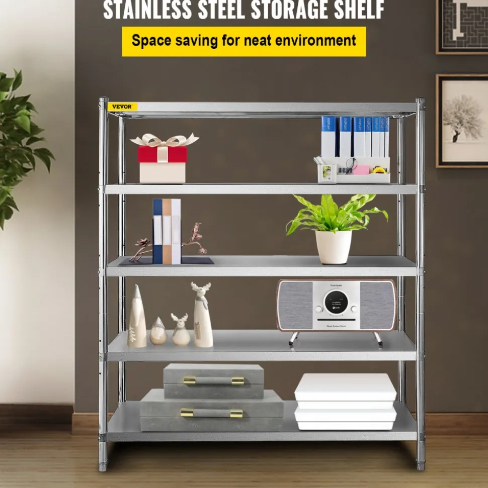VEVOR Storage Shelf, 5-Tier Storage Shelving Unit, Stainless Steel Garage Shelf, 70.9 x 17.7 x 70.9 inch Heavy Duty Storage Shelving, 1650 Lbs Total Capacity with Adjustable Height