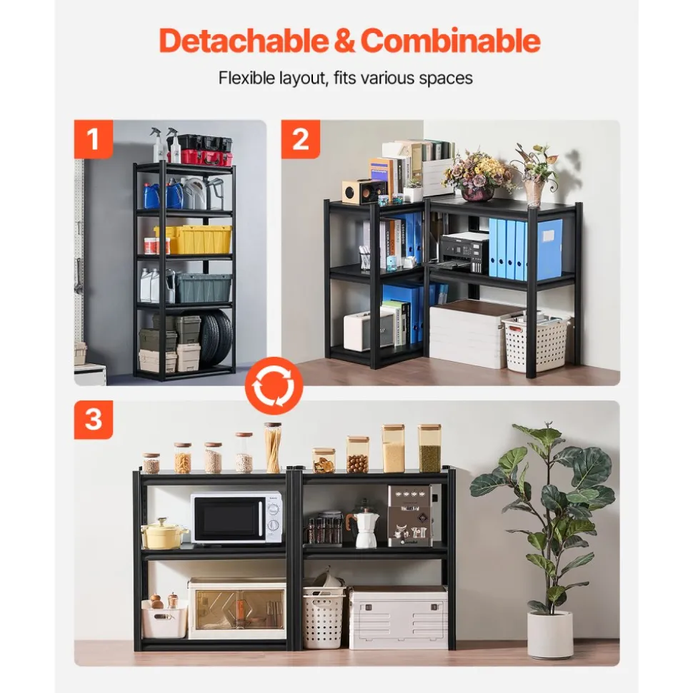 VEVOR Storage Shelves, 2000 lbs, 5 Tier Garage Storage Shelving, 16" D x 32" W x 72" H Adjustable Metal Shelves for Garage Shelves Utility Rack Shelf, Ideal for Kitchen, Warehouse, Basement, Black