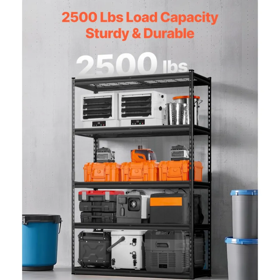 VEVOR Storage Shelves, 2500 lbs, 5 Tier Heavy Duty Garage Shelving, 18" D x 48" W x 72" H Adjustable Metal Shelves for Industrial Shelving Unit Utility Shelf, for Kitchen, Warehouse, Basement, Black
