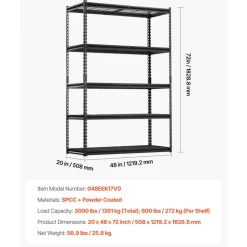 VEVOR Storage Shelves, 2400 lbs, 4 Tier Heavy Duty Garage Shelving, 20