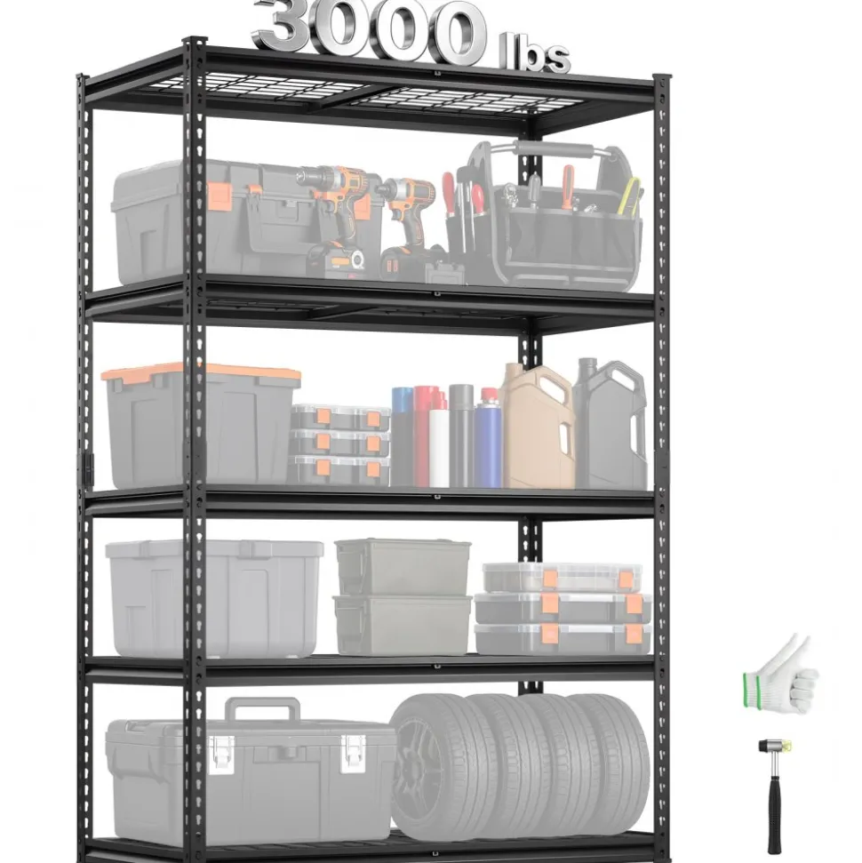 VEVOR Storage Shelves, 3000 lbs, 5 Tier Heavy Duty Garage Shelving, 24" D x 48" W x 72" H Adjustable Metal Shelves for Industrial Shelving Unit Utility Shelf, for Kitchen, Warehouse, Basement, Black