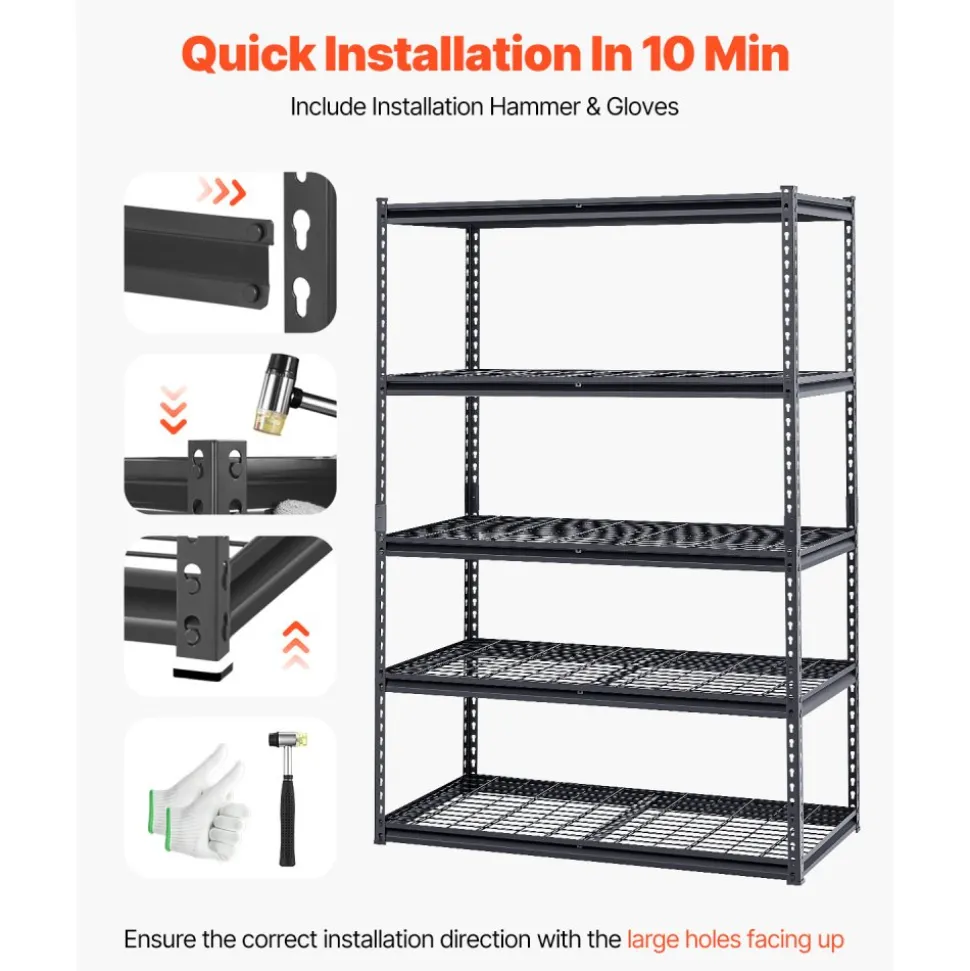 VEVOR Storage Shelves, 3000 lbs, 5 Tier Heavy Duty Garage Shelving, 24" D x 48" W x 72" H Adjustable Metal Shelves for Industrial Shelving Unit Utility Shelf, for Kitchen, Warehouse, Basement, Black